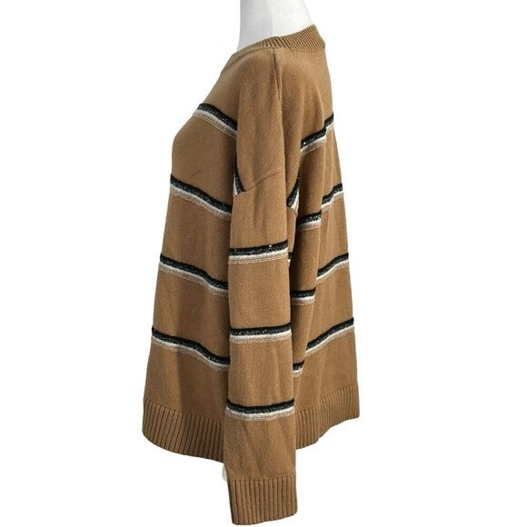 Talbots Twinkle Stripe Sweater Cafe Combo Tan Women's Large Pullover - Picture 4 of 13